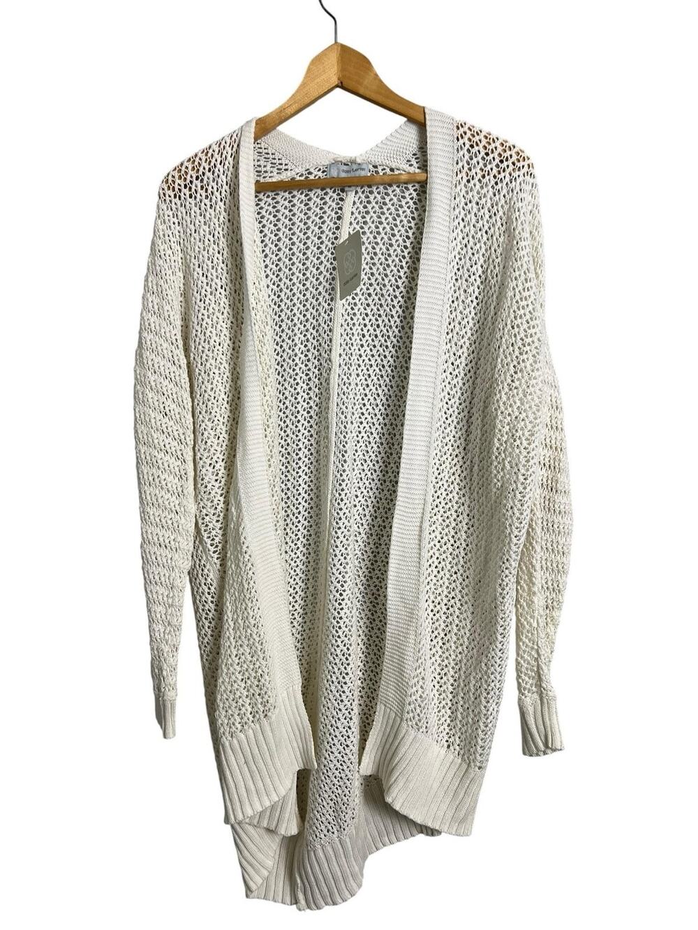 Daisy Fuentes Cardigan Sweater Womens Medium White Open Knit Cotton Lightweight